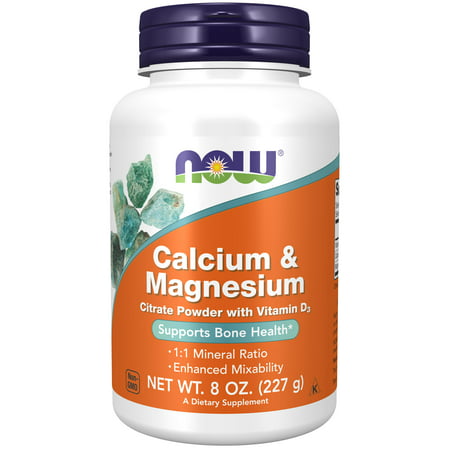 NOW Supplements Calcium & Magnesium Citrate Powder with Vitamin D3 Supports Bone Health* 8-Ounce - 733739012432