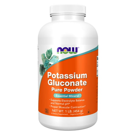 NOW Supplements Potassium Gluconate Pure Powder 175 mg Essential Mineral* 1-Pound - 733739014719