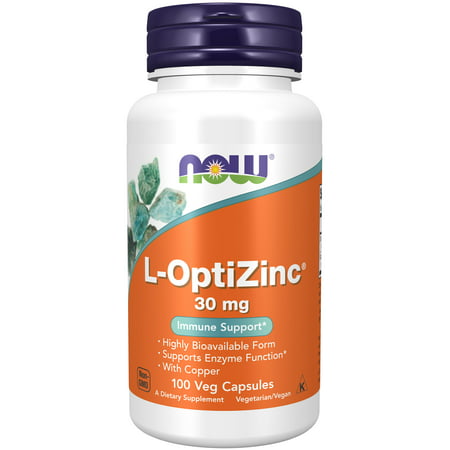 NOW Supplements L-OptiZinc® 30 mg with Copper Highly Bioavailable Form Immune Support* 100 Veg Capsules - 733739015105