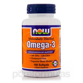 NOW Supplements, Omega-3 180 EPA / 120 DHA, Molecularly Distilled, Cardiovascular Support*, 100 Softgels (B000J18RSW) - 733739016508