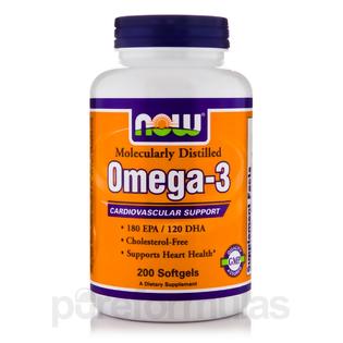 NOW Supplements, Omega-3 180 EPA / 120 DHA, Molecularly Distilled, Cardiovascular Support*, 200 Softgels - 733739016522