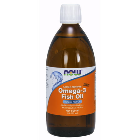 NOW Supplements Omega-3 Fish Oil Liquid Molecularly Distilled Lemon Flavored 16.9-Ounce - 733739016607