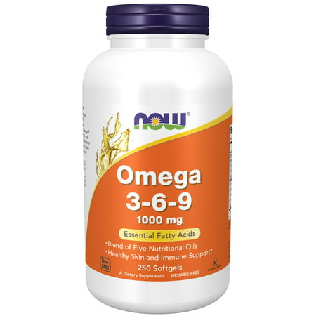 NOW Supplements Omega 3-6-9 1000 mg with a blend of Flax Seed Evening Primrose Canola Black Currant and Pumpkin Seed Oils 250 Softgels - 733739018373