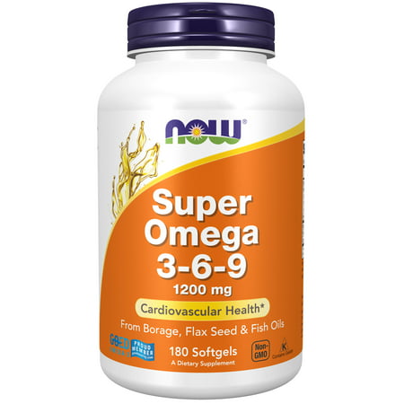 NOW Supplements Super Omega 3-6-9 1200 mg with a blend of Fish Borage and Flax Seed Oils 180 Softgels - 733739018410
