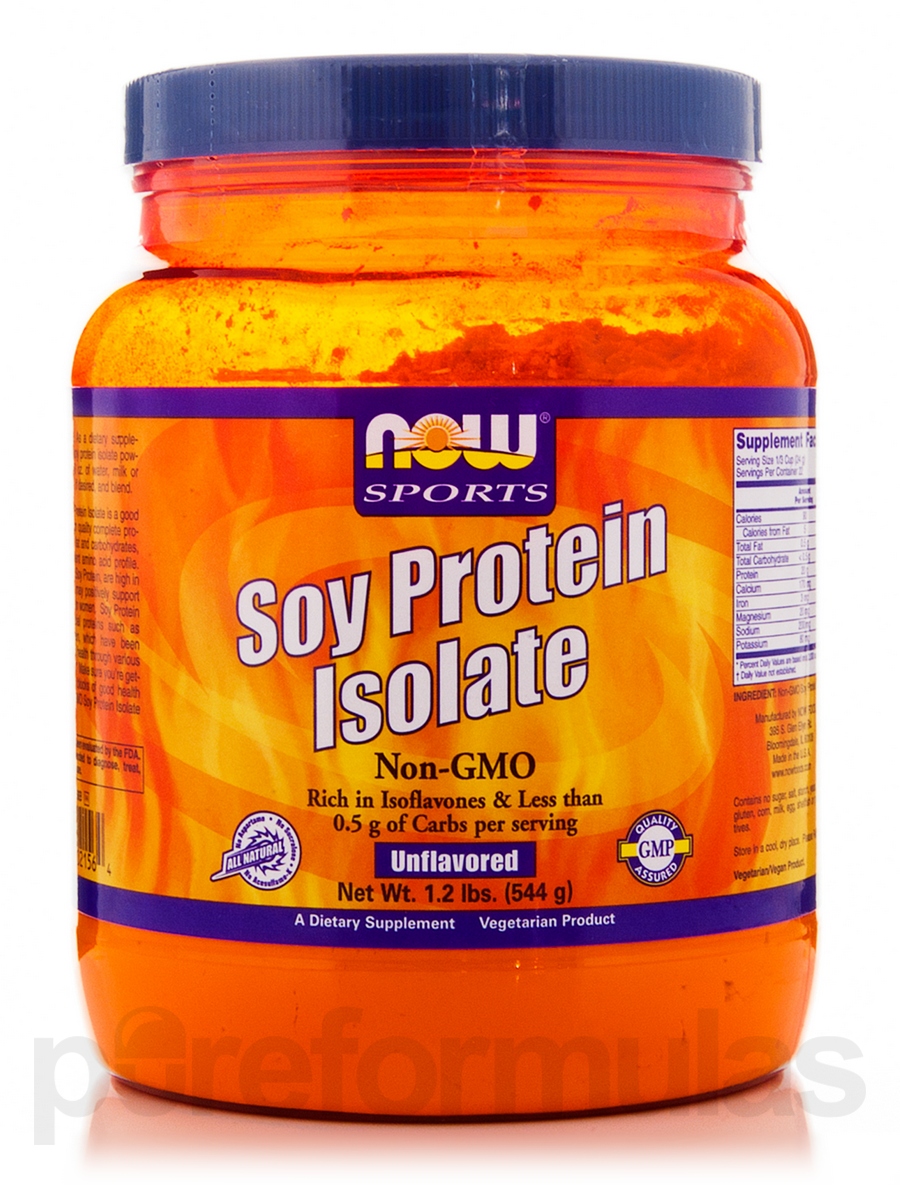 NOW Sports Nutrition, Soy Protein Isolate 20 G, 0 Carbs, Unflavored Powder, 1.2-Pound (B0001TRT1I) - 733739021564