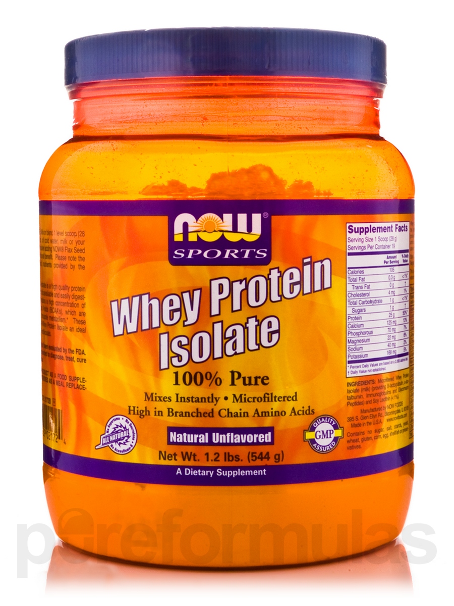 NOW Sports Nutrition, Whey Protein Isolate, 25 g With BCAAs, Unflavored Powder, 1.2-Pound - 733739021724