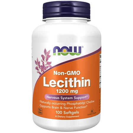 NOW Supplements Lecithin 1200 mg with naturally occurring Phosphatidyl Choline 100 Softgels - 733739022103