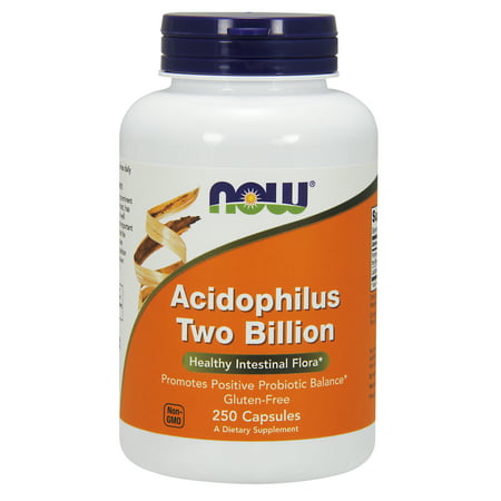 NOW Supplements Acidophilus Two Billion Strain Verified Healthy Intestinal Flora* 250 Veg Capsules - 733739029072