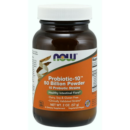 NOW Supplements Probiotic-10™ Powder 50 Billion with 10 Probiotic Strains Strain Verified 2-Ounce - 733739029270