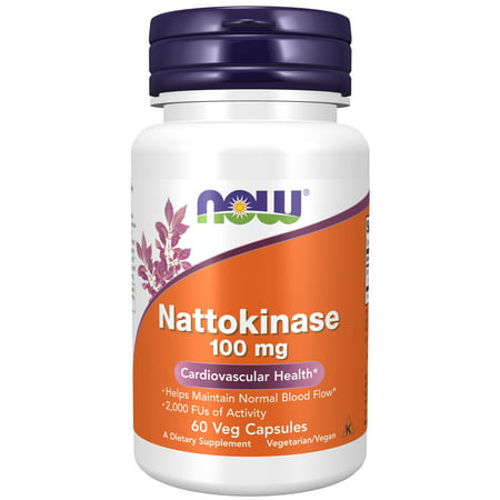 NOW Supplements Nattokinase 100 mg (from Non-GMO Soy) with 2 000 FUs of Activity 60 Veg Capsules - 733739031402