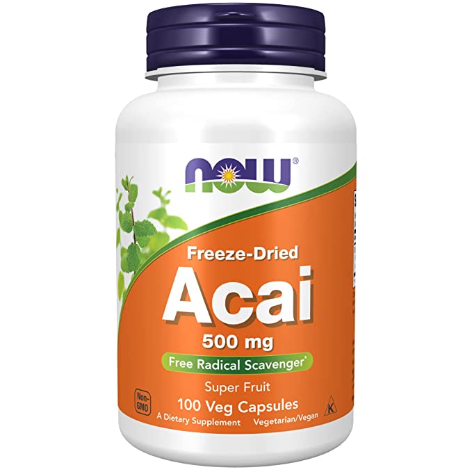  NOW Supplements, Acai 500 mg, Freeze-Dried Super Fruit with Polyphenols, Ellagic Acid, Rutin, Anthocyanins and Catechins, 100 Veg Capsules  - 733739033550