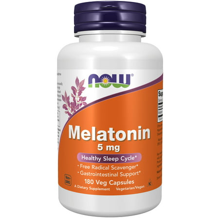 NOW Supplements Melatonin 5 mg Free Radical Scavenger* Healthy Sleep Cycle* 180 Veg Capsules - 733739035561