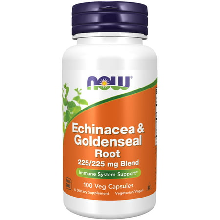 NOW Supplements Echinacea & Goldenseal Root 225/225 mg Blend Immune System Support* 100 Veg Capsules - 733739046659