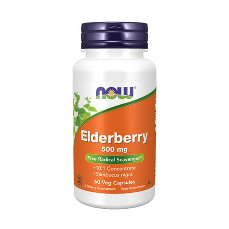 NOW Supplements Elderberry (Sambucus nigra)500 mg 10:1 Concentrate 60 Veg Capsules - 733739046673