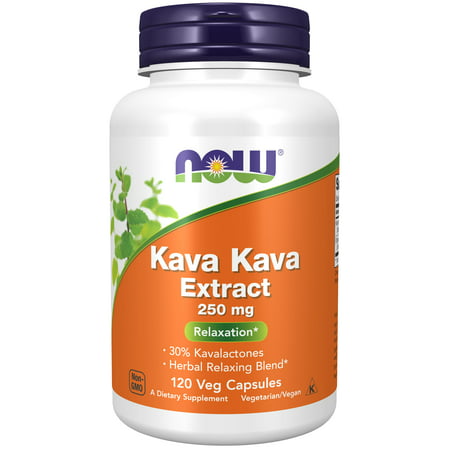 NOW Supplements Kava Kava Extract 250 mg 30% Kavalactones Herbal Relaxation Blend* 120 Veg Capsules - 733739047175