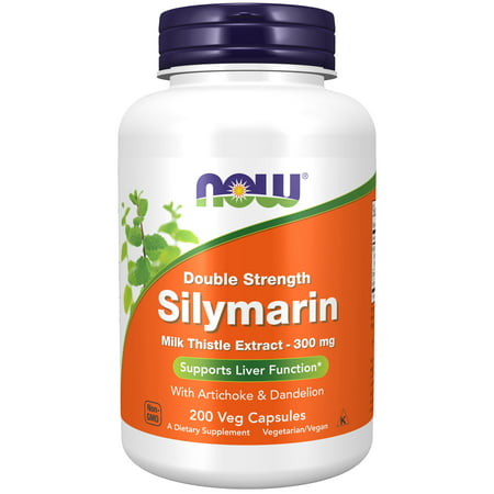 NOW Supplements, Silymarin Milk Thistle Extract 300 mg with Artichoke and Dandelion, Double Strength, Supports Liver Function*, 200 Veg Capsules (B003O1RCO4) - 733739047533