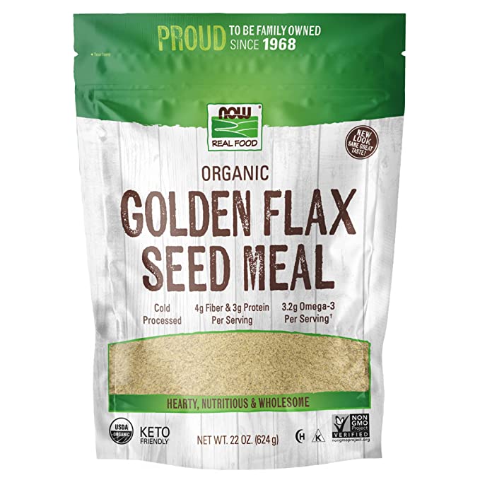  NOW Foods, Organic Golden Flax Seed Meal, Source of Essential Fatty Acids and Fiber, Cold-Processed, Certified Non-GMO, 22-Ounce (Packaging May Vary)  - 733739062574