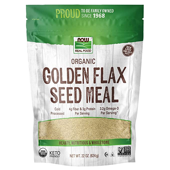 NOW Foods, Organic Golden Flax Seed Meal, Source of Essential Fatty Acids and Fiber, Cold-Processed, Certified Non-GMO, 22-Ounce (Packaging May Vary) - 733739062574