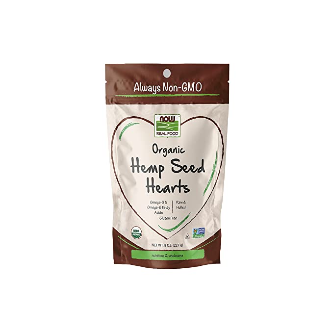  NOW Foods, Organic Hemp Seed Hearts, High in Protein and Iron, with Omega-3 and Omega-6 Fatty Acids, Raw and Hulled, 8-Ounce (Packaging May Vary)  - 733739062819