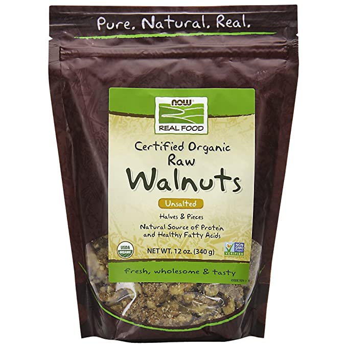  NOW Foods, Certified Organic Walnuts, Raw and Unsalted, Halves and Pieces, Good Source of Protein and Healthy Fatty Acids, Certified Non-GMO, 12-Ounce (Packaging May Vary)  - 733739070746