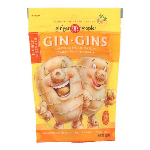 Ginger People - Gin Gins Hard Ginger Candy - Double Strength - Case Of 12 - 3 Oz. - 734027905054