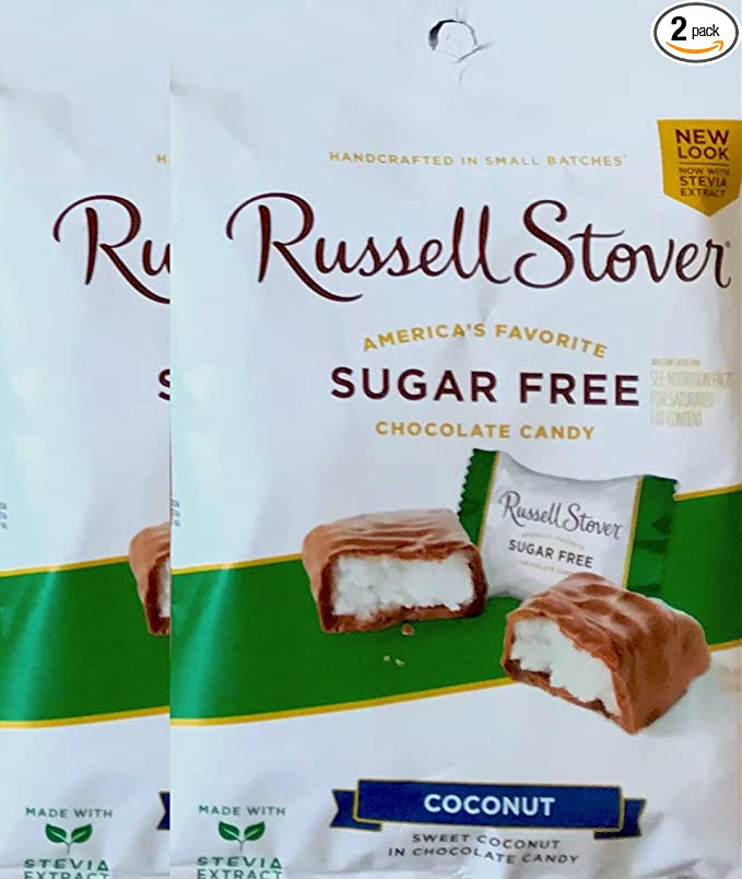  Russell Stover Sugar Free Chocolate Candy Dark Chocolate , Peanuts & Coconut Net Wt 3oz (Coconut, pack of 2)  - 734059898676