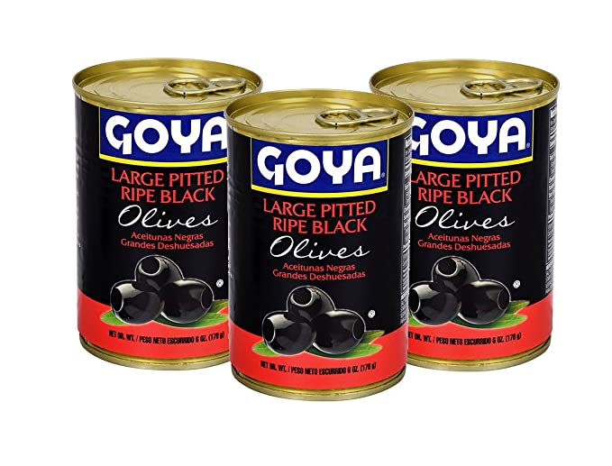  Goya Large Pitted Ripe Black Olives 6oz,(Pack of 3) Aceitunas Negras Grandes Deshuesadas  - 734439246554