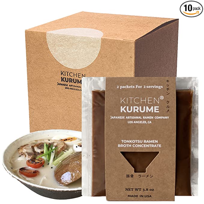 Kitchen Kurume® Tonkotsu Ramen Broth Concentrate (Pack of 10), Made in USA, Japanese Ramen, Pork bone Soup Base,100% Natural, No MSG, No Preservatives, Fresh Small Batch ,19 Fl Oz - 735202998700