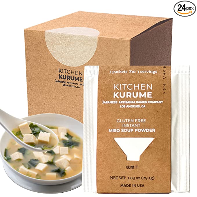 Kitchen Kurume® Gluten Free White Miso Soup Powder (Pack of 24), Made in USA, Instant Shiro Miso Soup Mix, No Preservatives, No MSG, Low Carb, 100% Natural, 8.24 Ounce - 735202998717