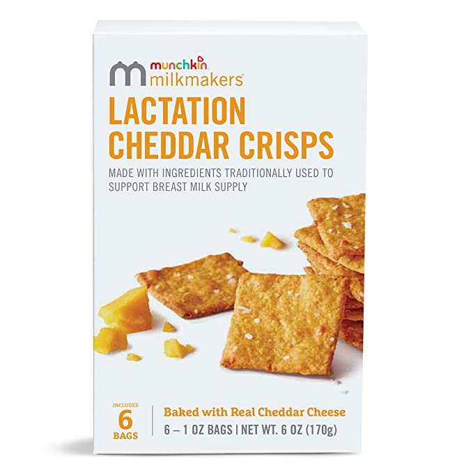  Munchkin Milkmakers Lactation Cheddar Crisps for Breastfeeding Moms with Oats and Flax, 6 Count  - 735282372094