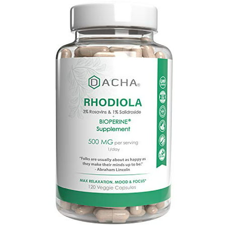 Natural Rhodiola Rosea Supplement - 120 CAPS, 500mg, 3% Rosavins 1% Salidroside, Full 4-Month Supply, Bioperine, Focus Mood Brain Booster Siberian Cortisol Blocker Anti Anxiety Relief Stress Adaptogen - 735424999653
