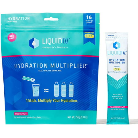 Liquid I.V. Hydration Multiplier, Electrolyte Powder, Easy Open Packets, Supplement Drink Mix (Passion Fruit, 16 count) - 736640355872