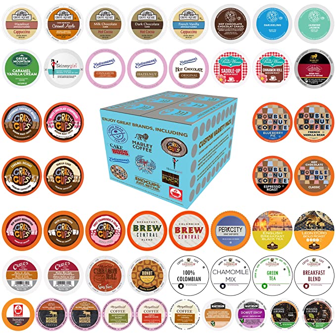  Variety Pack of Coffee, Tea, and Hot Chocolate - Great Sampler of Coffee, Tea, and Hot Cocoa for Keurig K Cups Machines - Great Gift for Coffee Lovers, Huge 50 Pack of Pods - No Duplicates  - 736842355045