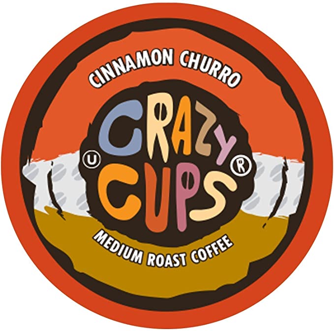  Crazy Cups Flavored Coffee for Keurig K-Cup Machines, Cinnamon Churro, Hot or Iced Drinks, 22 Single Serve, Recyclable Pods  - 736842355380