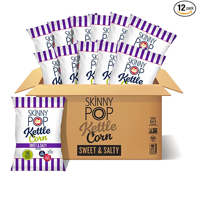 SkinnyPop Sweet & Salty Kettle Popcorn, 12ct, 5.3oz Grocery Size Bags, Skinny Pop, Healthy Popcorn Snacks, Gluten Free - 736983889362