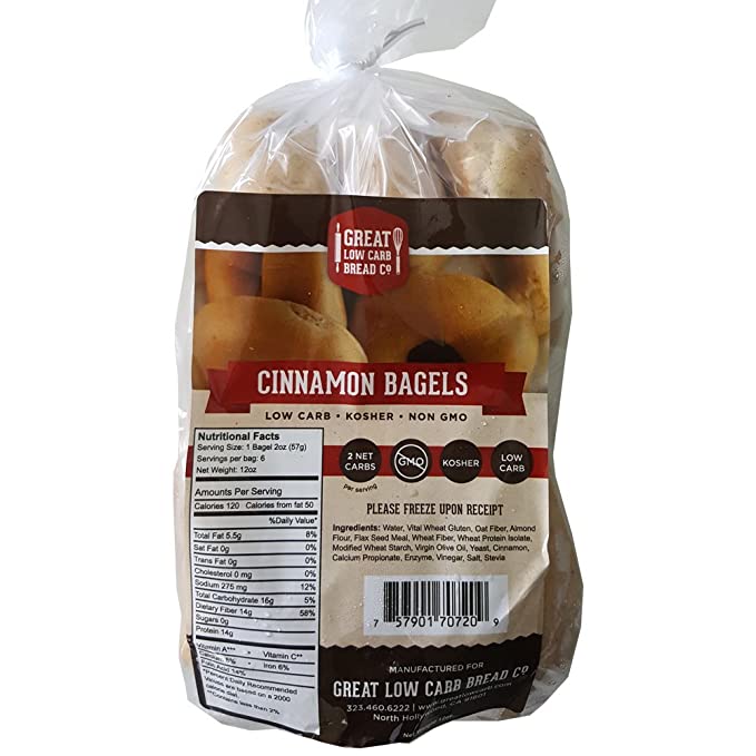  Original Low Carb Bagels by Great Low Carb Company, 6 Count (Cinnamon Bagels)  - 737079290666