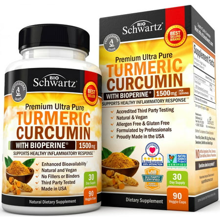 BioSchwartz Turmeric Curcumin Herbal Supplements 3 Veggie Capsules Per Serving 90 Count - 737212751023
