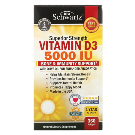 Superior Strength Vitamin D3 5 000 IU 360 Softgels BioSchwartz - 737212751191