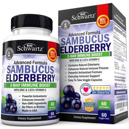 Sambucus Elderberry by BioSchwartz with Zinc Vitamin C & Natural Elderberries - Dr. Approved Immune Support & Powerful Antioxidant for Women & Men – 60 Count - 737212751313
