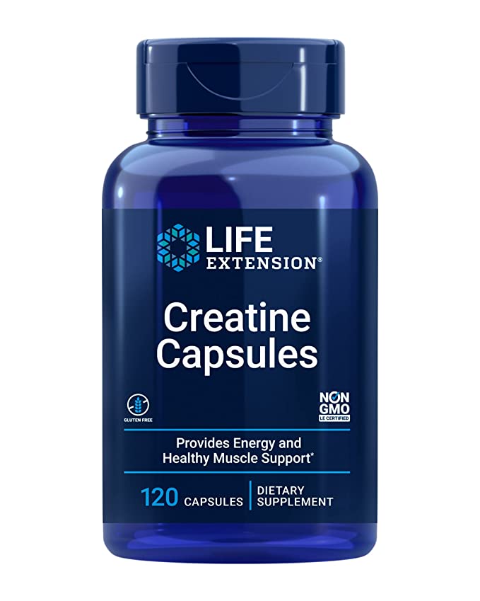  Life Extension Creatine Capsules – For Healthy Muscle Performance - Energy Support Supplement Pills - Non-GMO, Gluten Free – 120 Capsules  - 737870152910