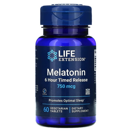 Life Extension Melatonin 6 Hour Timed Release 750 mcg 60 Vegetarian Tablets - 737870178866