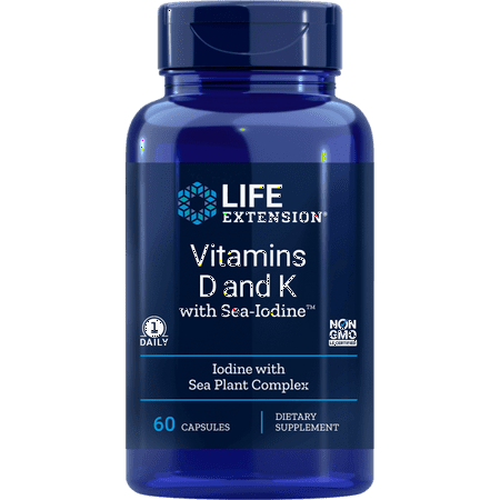 Vitamins D and K with Sea-Iodine 60 Capsules Life Extension - 737870204060