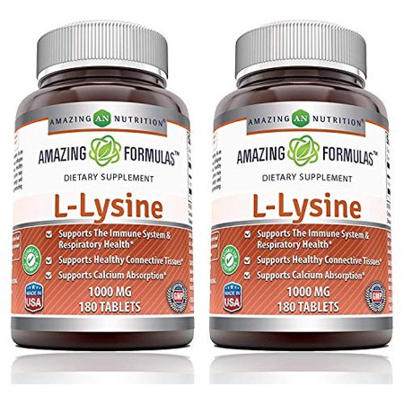Amazing Formulas L-Lysine 1000mg Amino Acid Vitamin Tablets (Non-GMO,Gluten Free) - Commonly Used for Cold Sores, Shingles, Immune Support, Respiratory Health & More (180 Count (Pack of 2) - 738246428219