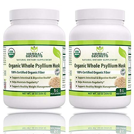 Herbal Secrets USDA Certified Organic Psyllium Husk 16 Oz - Vegan, Dairy Free, GMO Free, Gluten Free, no Sugar, (Pack of 2) - 738246428530