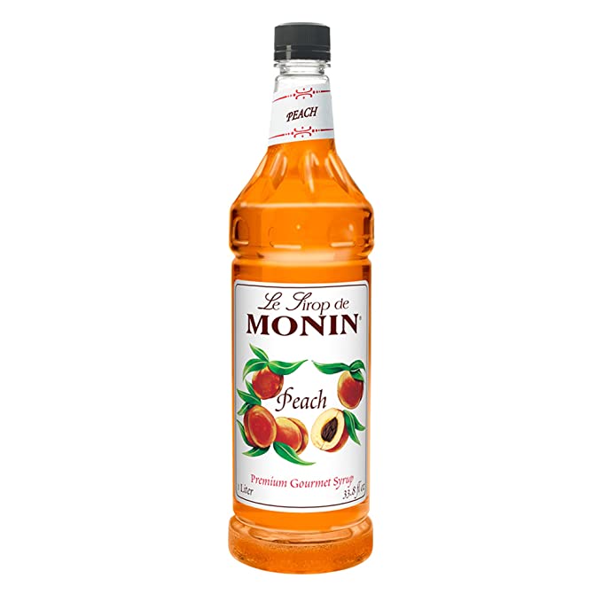 Monin - Peach Syrup, Fresh and Juicy Flavors, Great for Iced Teas, Lemonades, and Sodas, Non-GMO, Gluten-Free (1 Liter) - 738337060861