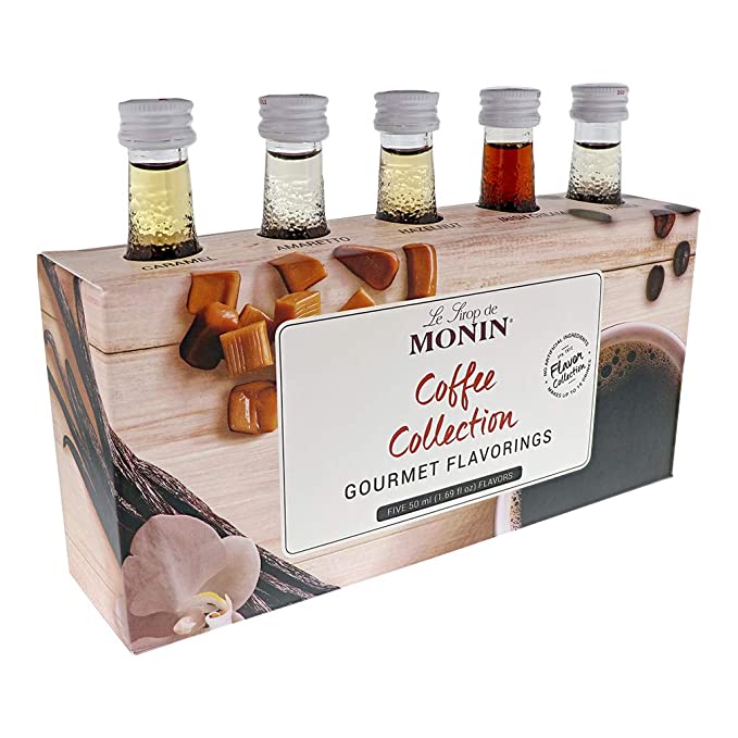 Monin - Gourmet Flavorings Premium Coffee Collection, Great for Coffee, Tea, and Lattes, Non-GMO, Gluten-Free (Caramel, Amaretto, French Hazelnut, Irish Cream, Vanilla) | 50 ml Per Bottle - 738337887383