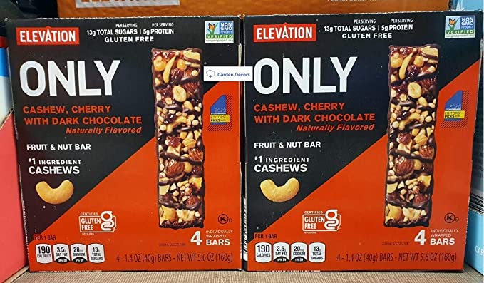 Elevation ONLY Cashew, Cherry with Dark Chocolate Fruit & Nut Bar 5.6oz 160g (2 Boxes) - 738577880403