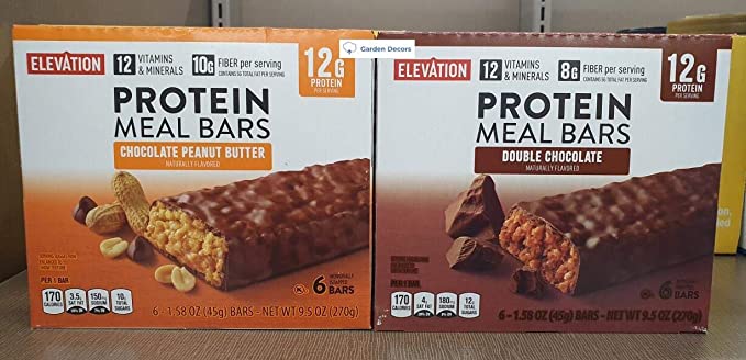 Elevation Protein Meal Bars Chocolate Peanut Butter and Double Chocolate 9.5oz 270g (Two Boxes) - 738577880571