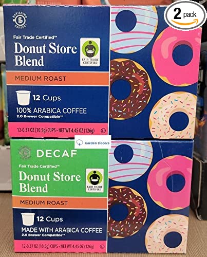  Barissimo Coffee Donut Store Blend & DECAF Donut Store Blend Medium Roast 12 Cups 4.45oz 126g (Two Boxes)  - 738577884036