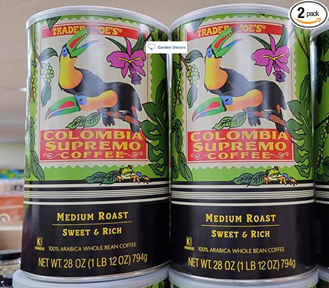  Trader Joe's2 Columbia Supremo Coffee Bean Medium Roast Sweet & Rich 28oz 794g (Two Cans)  - 738577885736